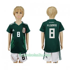 Camisolas de Futebol México H.Lozano 8 Criança Equipamento Principal Copa do Mundo 2018 Manga Curta